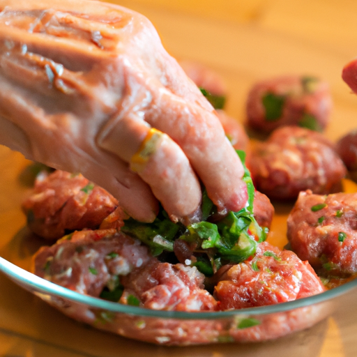 Preparing the meatball mixture with fresh ingredients